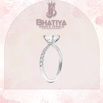Round Brilliant Moissanite Diamond Solitaire Engagement Ring in 18K Yellow Gold Pave Band Sparkle