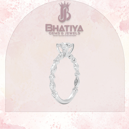Classic Diamond Ring with Round Diamond Side Accents in IGI Certified Yellow Gold and Silver 925.