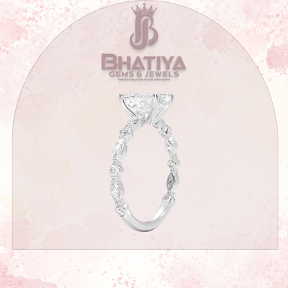 Classic Diamond Ring with Round Diamond Side Accents in IGI Certified Yellow Gold and Silver 925.