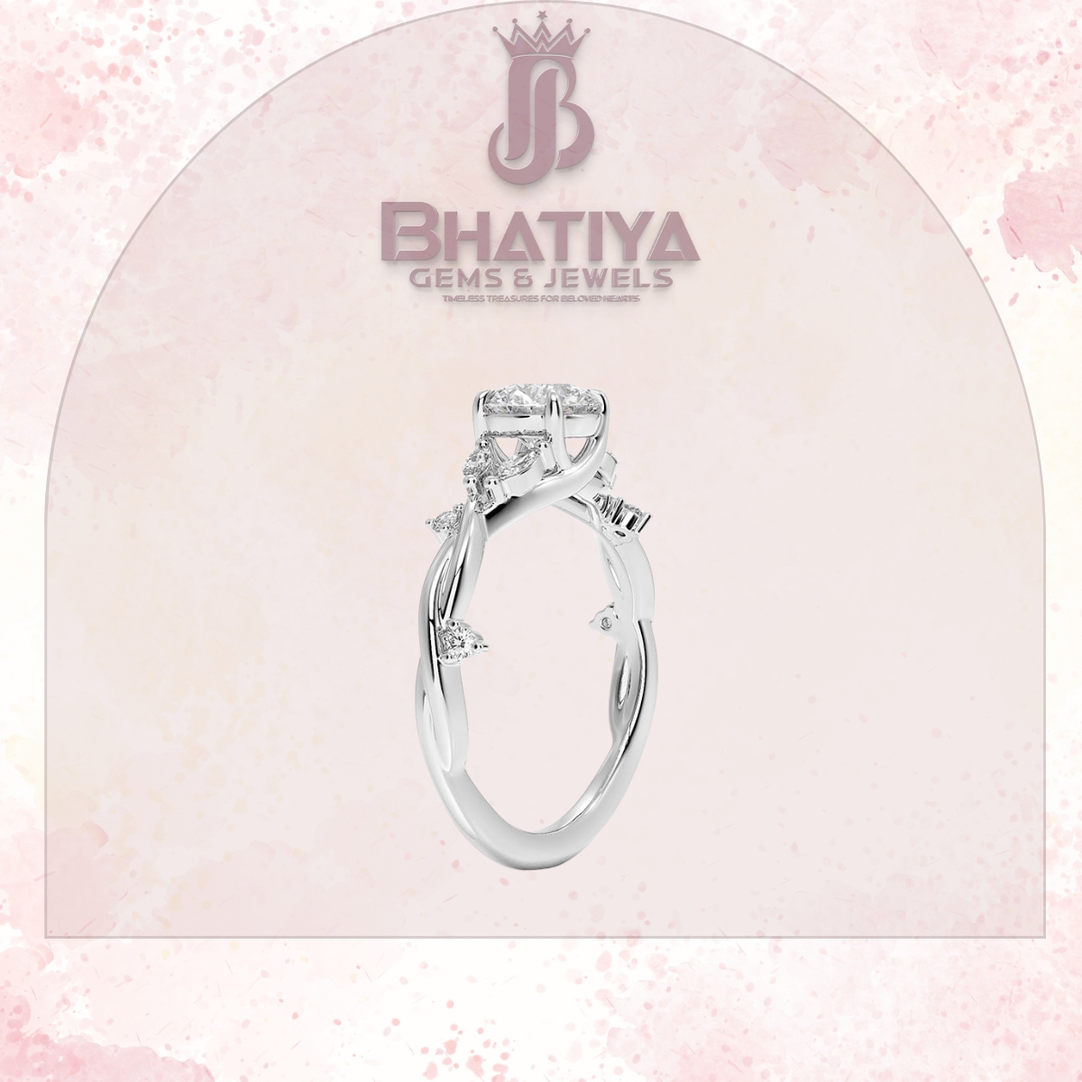 Engagement Ring in 14K Gold with Twisted Vine Band & Marquise Accents