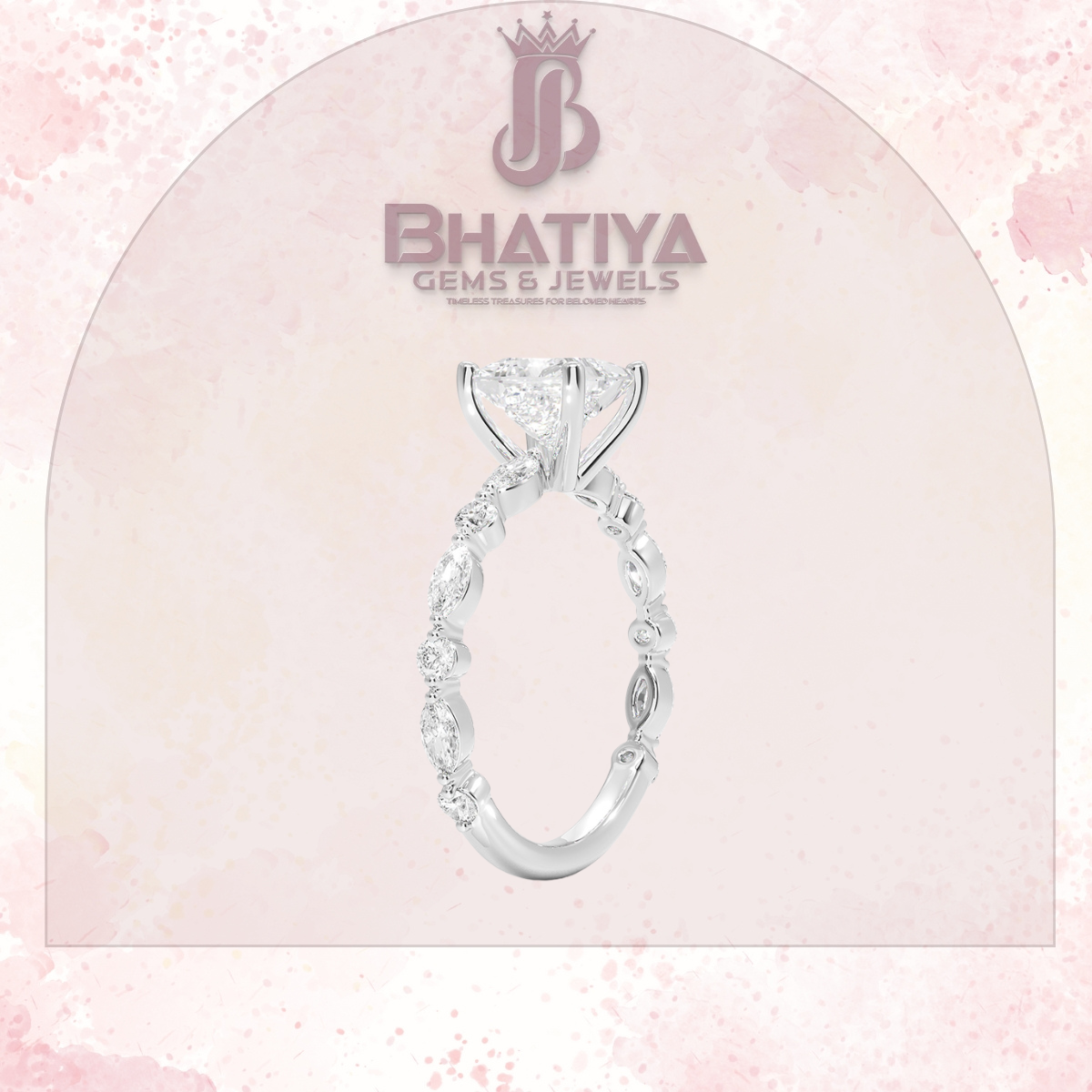 Classic Diamond Ring with Round Diamond Side Accents in IGI Certified Yellow Gold and Silver 925.