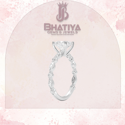 Classic Diamond Ring with Round Diamond Side Accents in IGI Certified Yellow Gold and Silver 925.