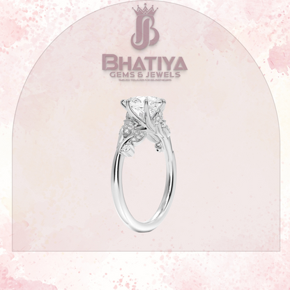 Timeless Elegance Solitaire Ring with Diamond Leaf Accents 14K Gold