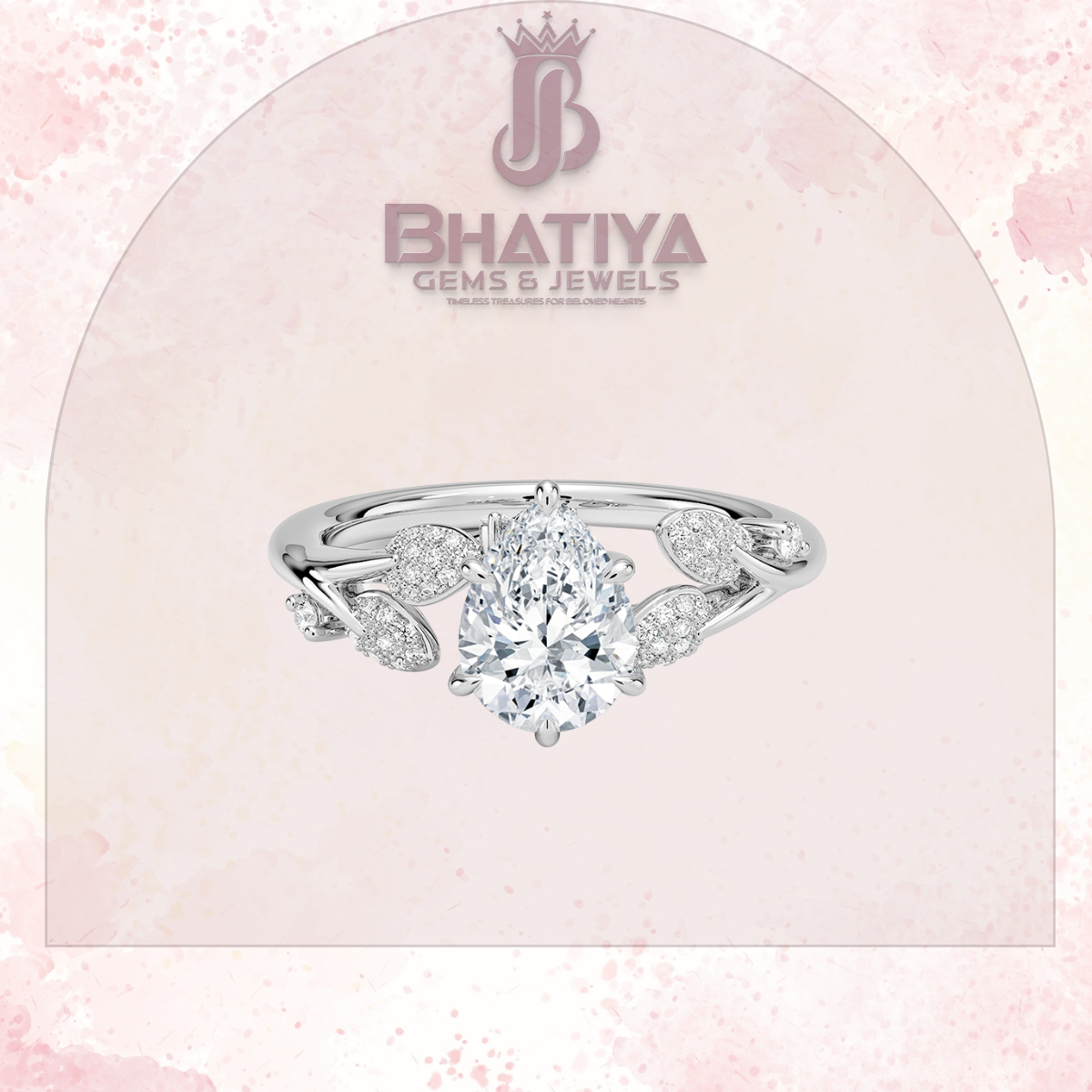 Timeless Elegance Solitaire Ring with Diamond Leaf Accents 14K Gold