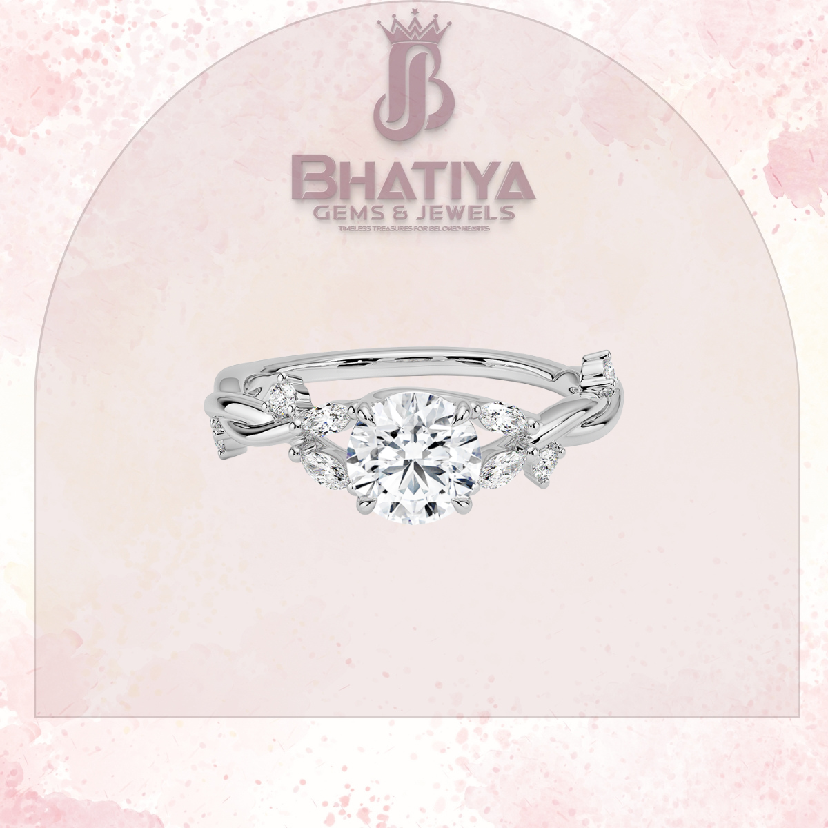 Engagement Ring in 14K Gold with Twisted Vine Band & Marquise Accents