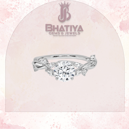 Engagement Ring in 14K Gold with Twisted Vine Band & Marquise Accents