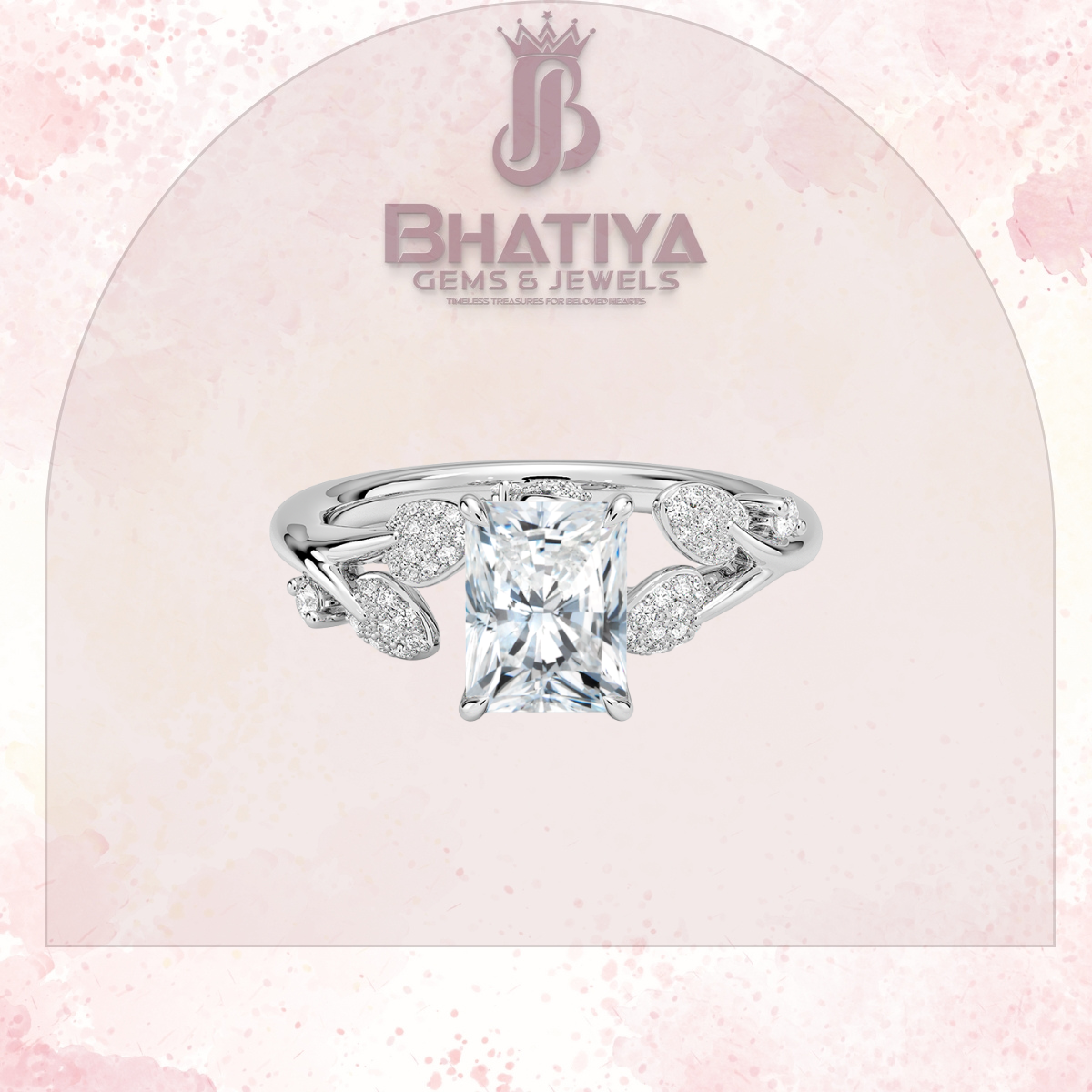 Timeless Elegance Solitaire Ring with Diamond Leaf Accents 14K Gold