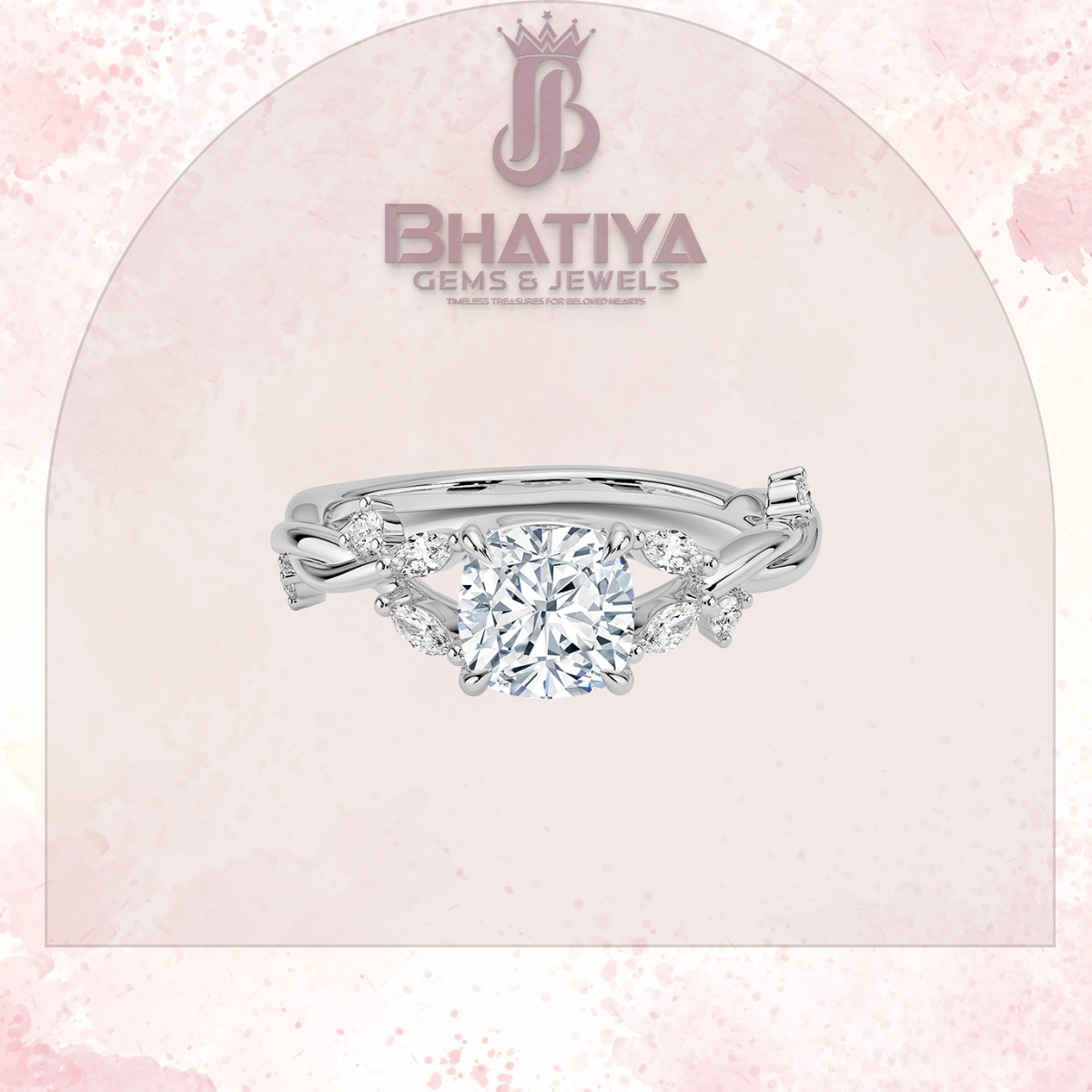 Engagement Ring in 14K Gold with Twisted Vine Band & Marquise Accents