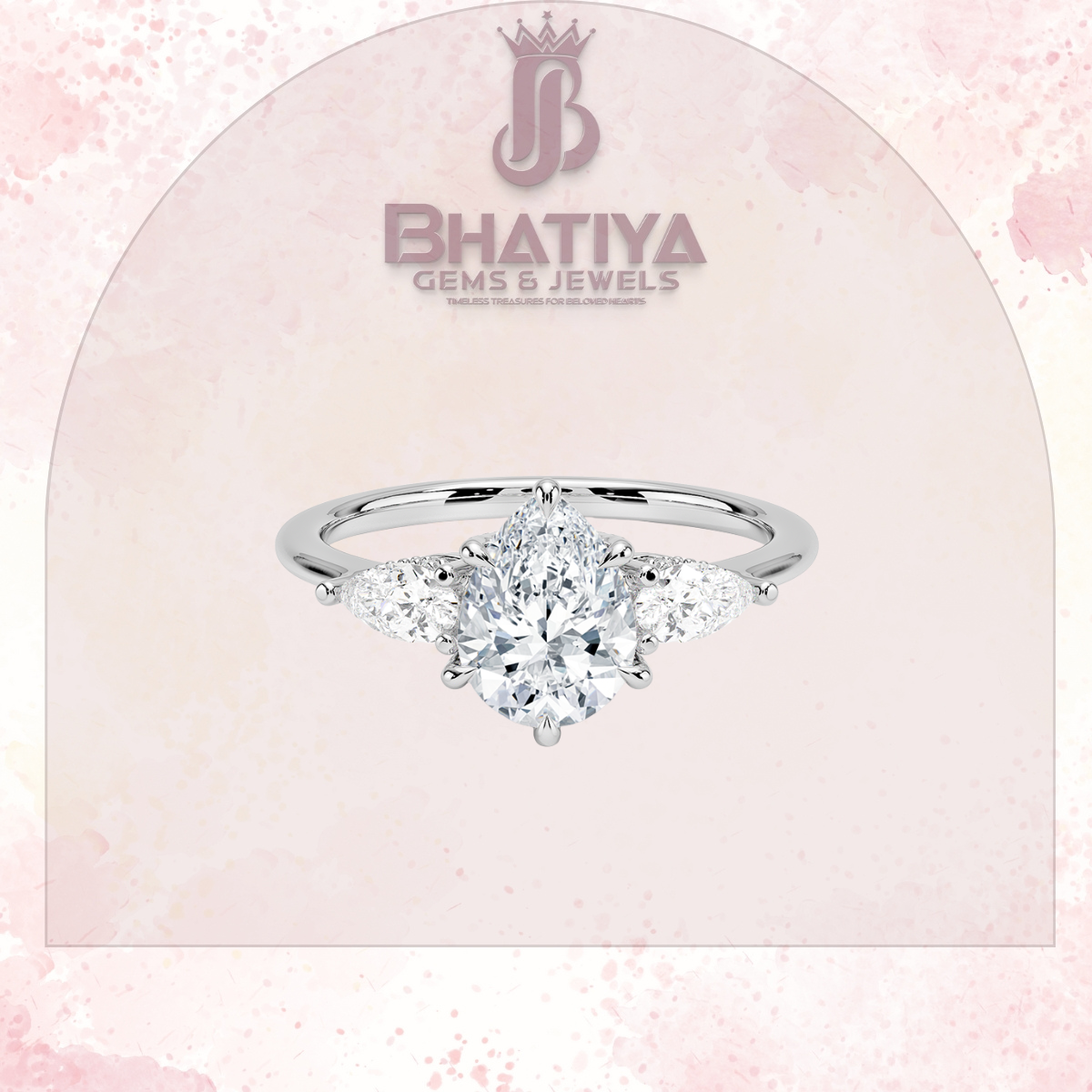 Elegant Diamond Engagement Ring – 14K Yellow Gold with Side Pear-Shaped Diamonds Luxury Fine Jewelry by Bhatiya Gems & Jewels