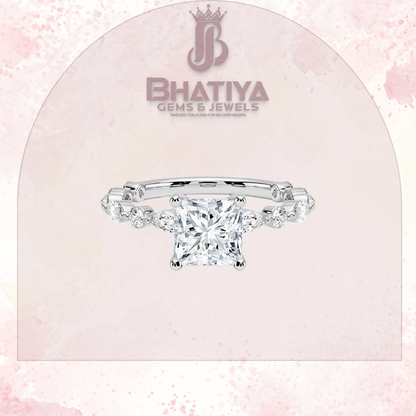 Luxury Diamond Engagement Ring – 14K Yellow Gold with Diamond Cluster Band Solitaire with Sparkling Accents