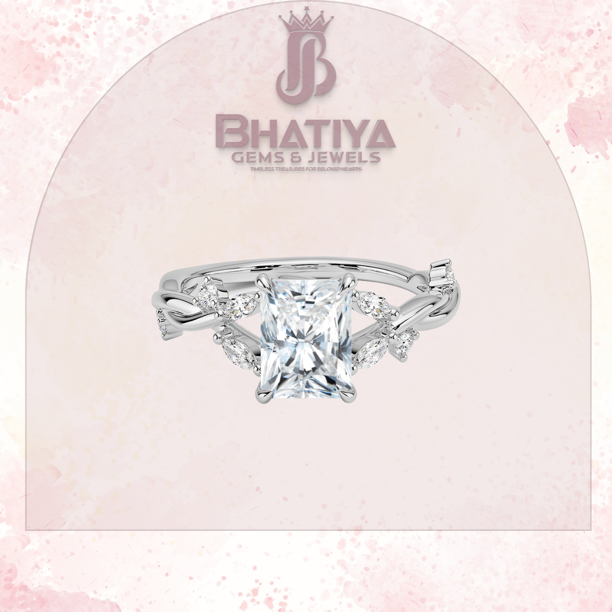 Engagement Ring in 14K Gold with Twisted Vine Band & Marquise Accents