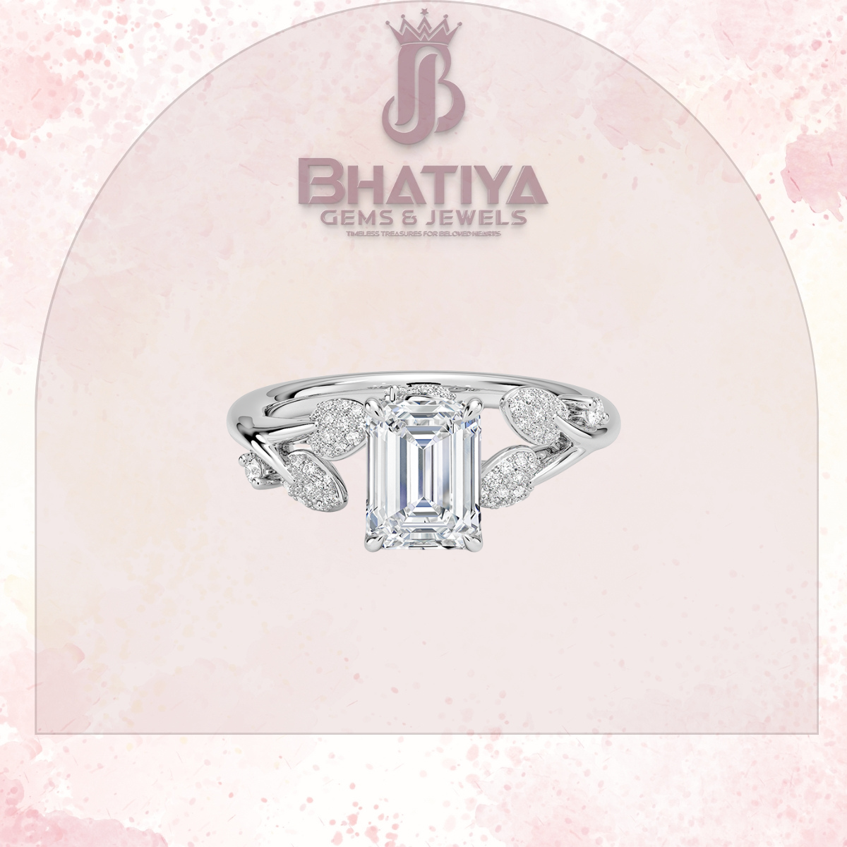 Timeless Elegance Solitaire Ring with Diamond Leaf Accents 14K Gold