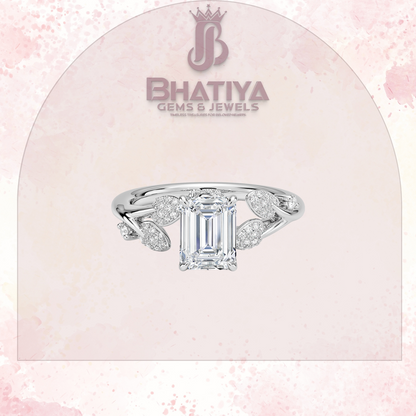 Timeless Elegance Solitaire Ring with Diamond Leaf Accents 14K Gold