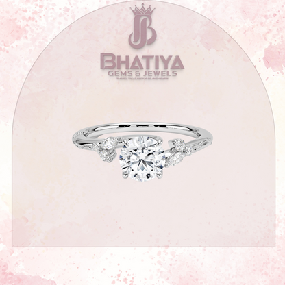 Vintage-Inspired Diamond Engagement Ring – 6-Prong Setting with Side Accents in Yellow Gold