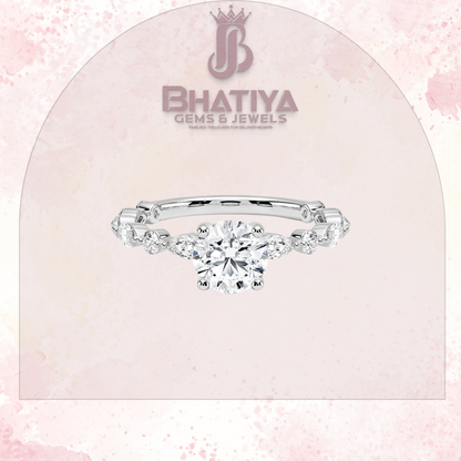 Luxury Diamond Engagement Ring – 14K Yellow Gold with Diamond Cluster Band Solitaire with Sparkling Accents