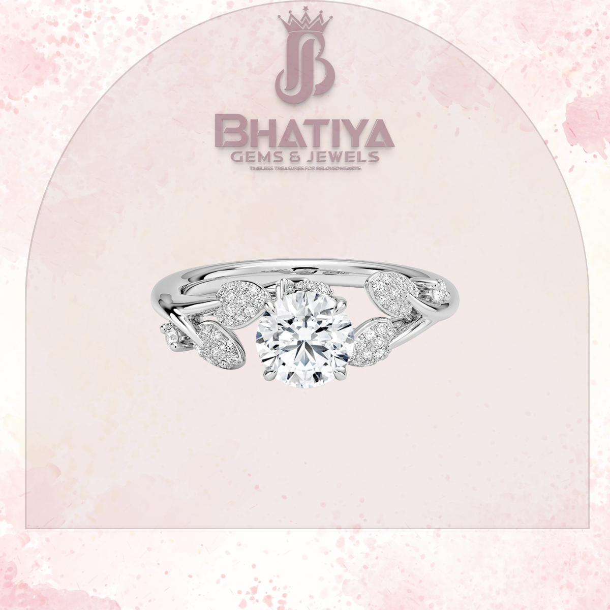 Timeless Elegance Solitaire Ring with Diamond Leaf Accents 14K Gold