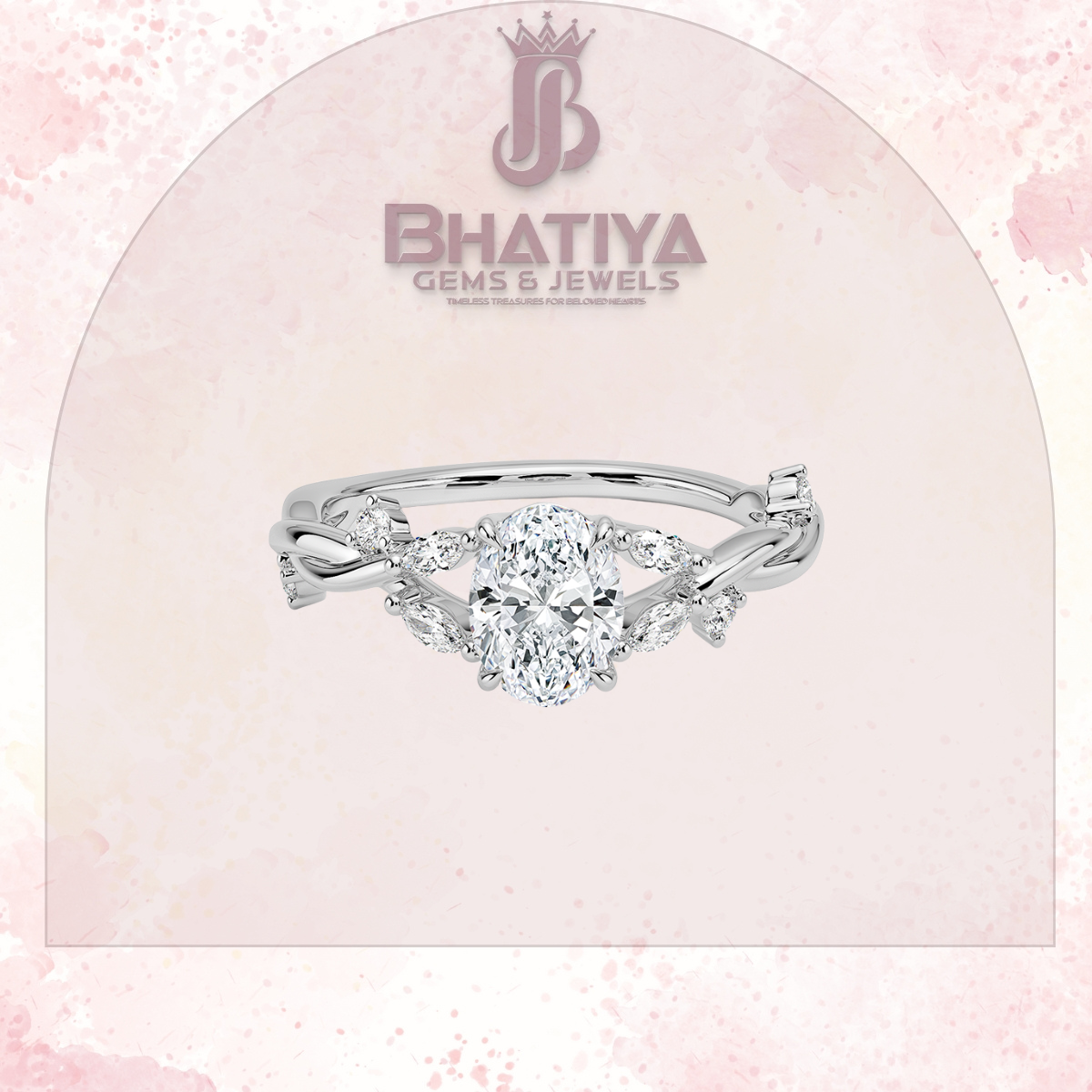 Engagement Ring in 14K Gold with Twisted Vine Band & Marquise Accents