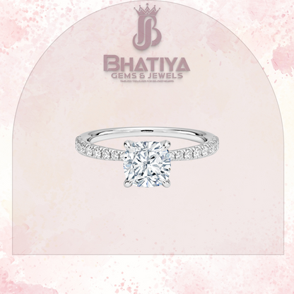 Round Brilliant Moissanite Diamond Solitaire Engagement Ring in 18K Yellow Gold Pave Band Sparkle