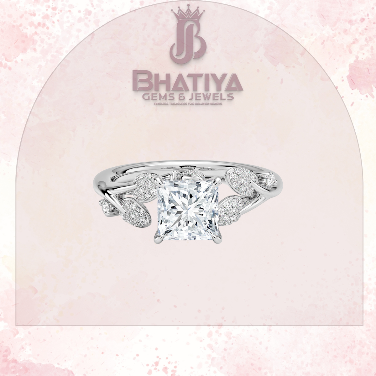 Timeless Elegance Solitaire Ring with Diamond Leaf Accents 14K Gold