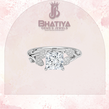 Timeless Elegance Solitaire Ring with Diamond Leaf Accents 14K Gold