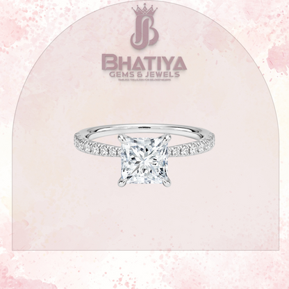 Round Brilliant Moissanite Diamond Solitaire Engagement Ring in 18K Yellow Gold Pave Band Sparkle
