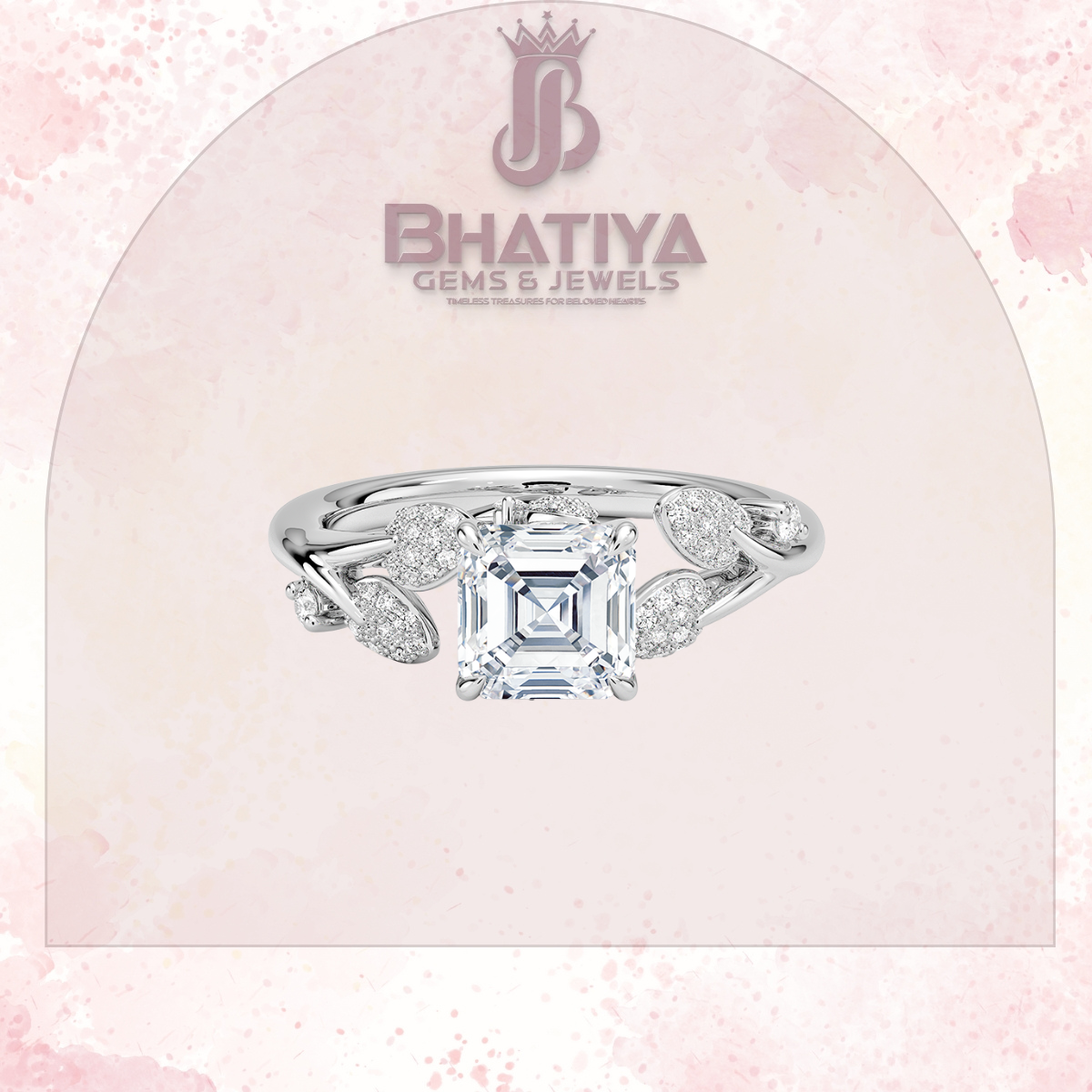 Timeless Elegance Solitaire Ring with Diamond Leaf Accents 14K Gold