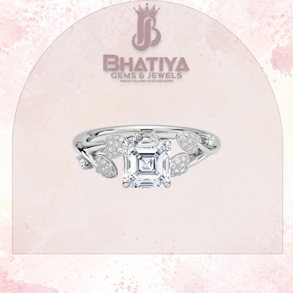 Timeless Elegance Solitaire Ring with Diamond Leaf Accents 14K Gold