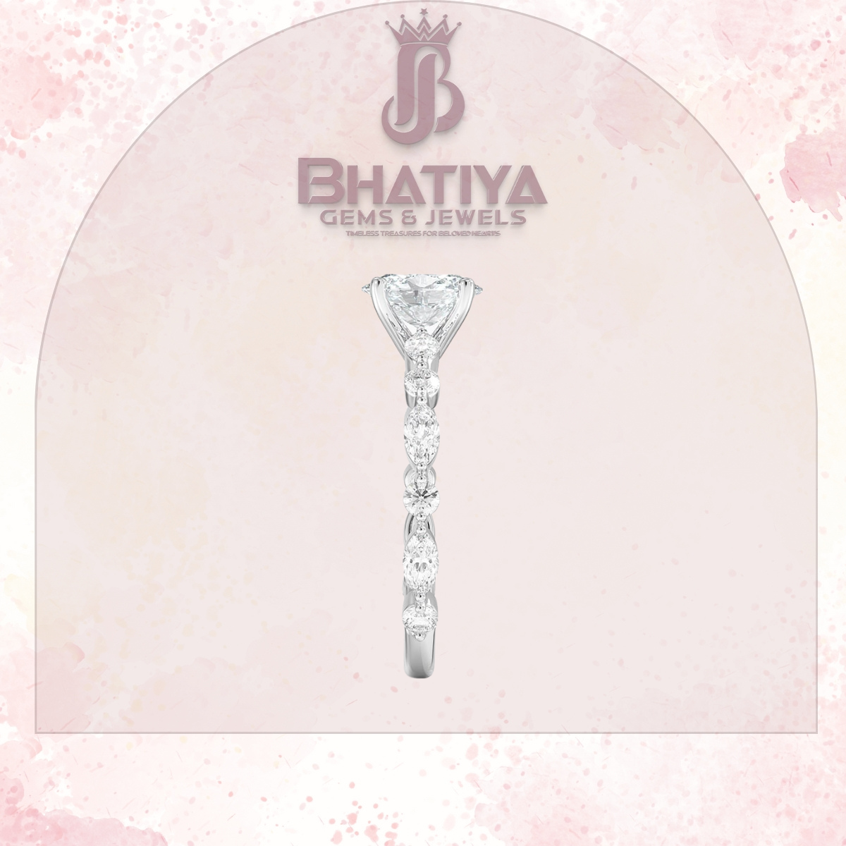 Classic Diamond Ring with Round Diamond Side Accents in IGI Certified Yellow Gold and Silver 925.