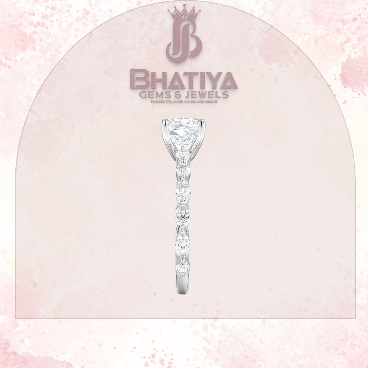Classic Diamond Ring with Round Diamond Side Accents in IGI Certified Yellow Gold and Silver 925.