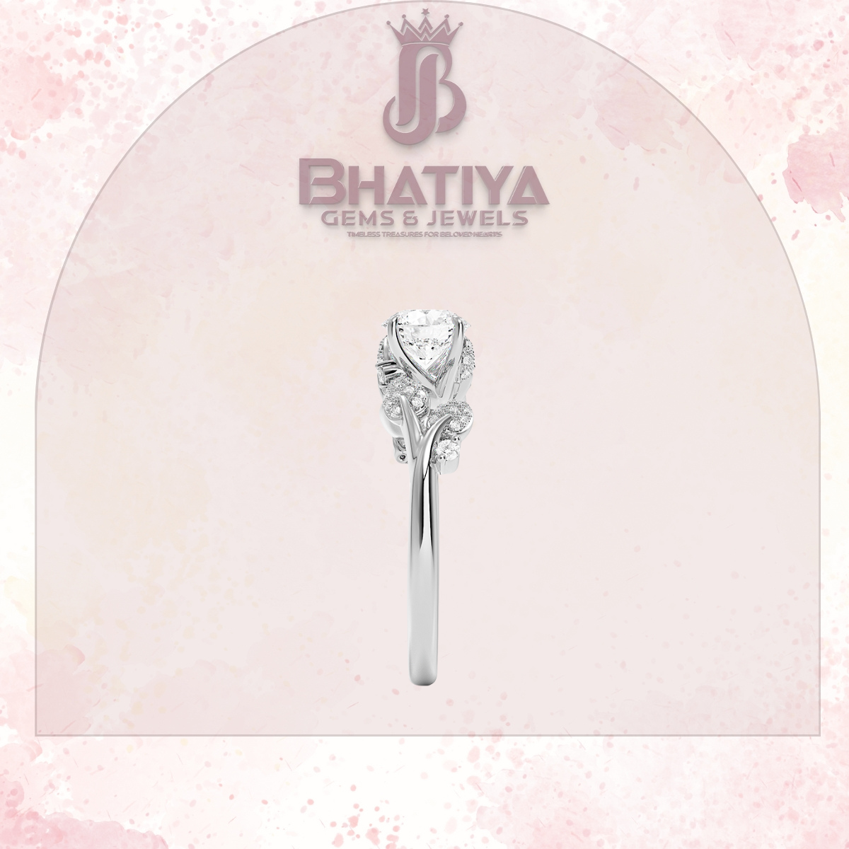 Timeless Elegance Solitaire Ring with Diamond Leaf Accents 14K Gold