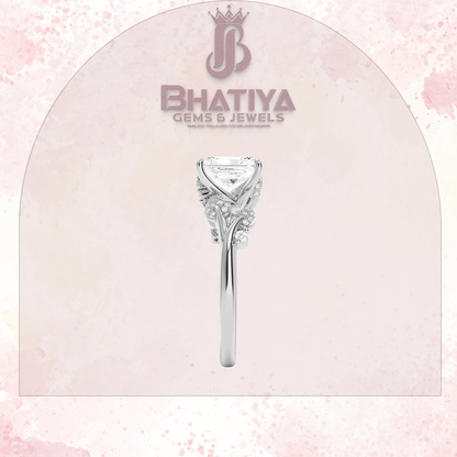 Timeless Elegance Solitaire Ring with Diamond Leaf Accents 14K Gold