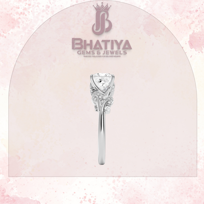 Timeless Elegance Solitaire Ring with Diamond Leaf Accents 14K Gold