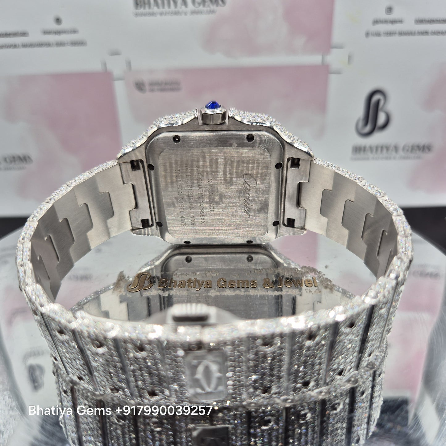 Cartier Santos de Cartier Large Custom Diamond-Set Steel Watch with Smoky Green Dial