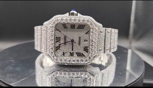 Cartier Santos de Cartier Large Custom Diamond-Set Steel Watch with Smoky Green Dial