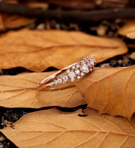 Diamond / Lab Grown Cluster Ring in Rose Gold – Sparkling Vintage Matching Wedding Band – Elegant Half Eternity Jewelry