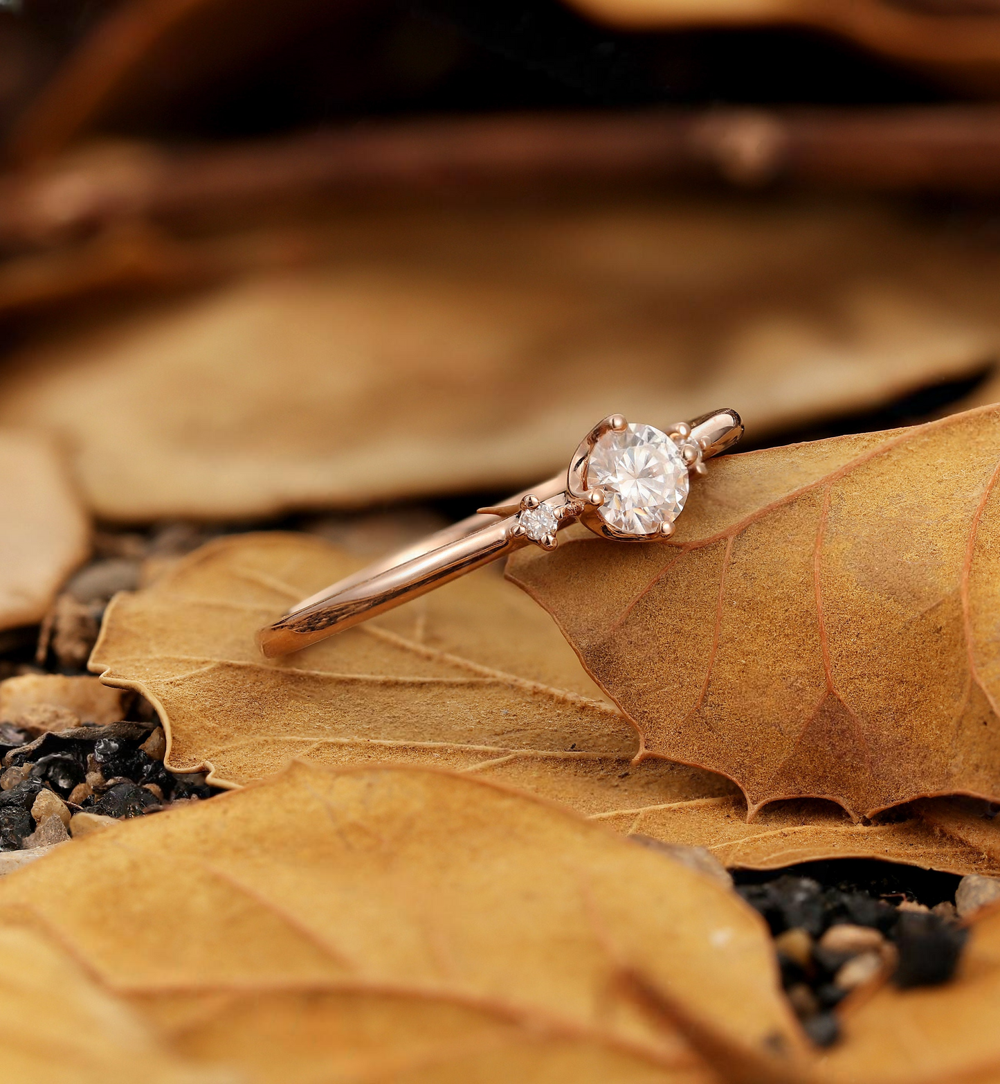 Dainty GIA Diamond engagement ring Round ring Delicate rose gold wedding ring antique Daily Lab Grown Unique Anniversary ring