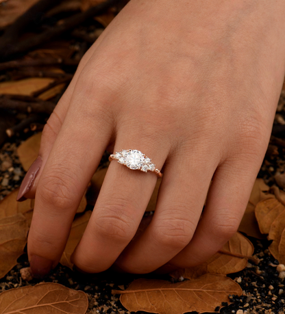 Vintage Lab Grown Engagement Ring - Antique Cluster Rose Gold Wedding Ring - Delicate Promise Ring with Natural Diamond