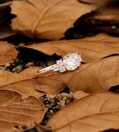 Vintage Lab Grown Engagement Ring - Antique Cluster Rose Gold Wedding Ring - Delicate Promise Ring with Natural Diamond