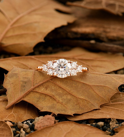 Vintage Lab Grown Engagement Ring - Antique Cluster Rose Gold Wedding Ring - Delicate Promise Ring with Natural Diamond