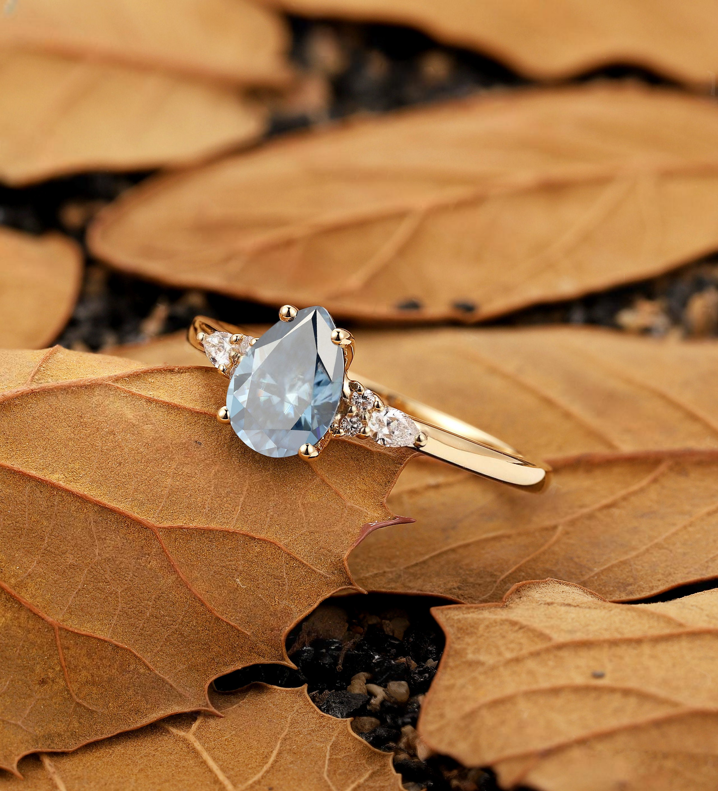 Pear Shaped Unique London Blue Topaz Engagement Ring Rose Gold Moonstone Engagement Ring Moonstone Ring Solitaire Wedding Ring Women