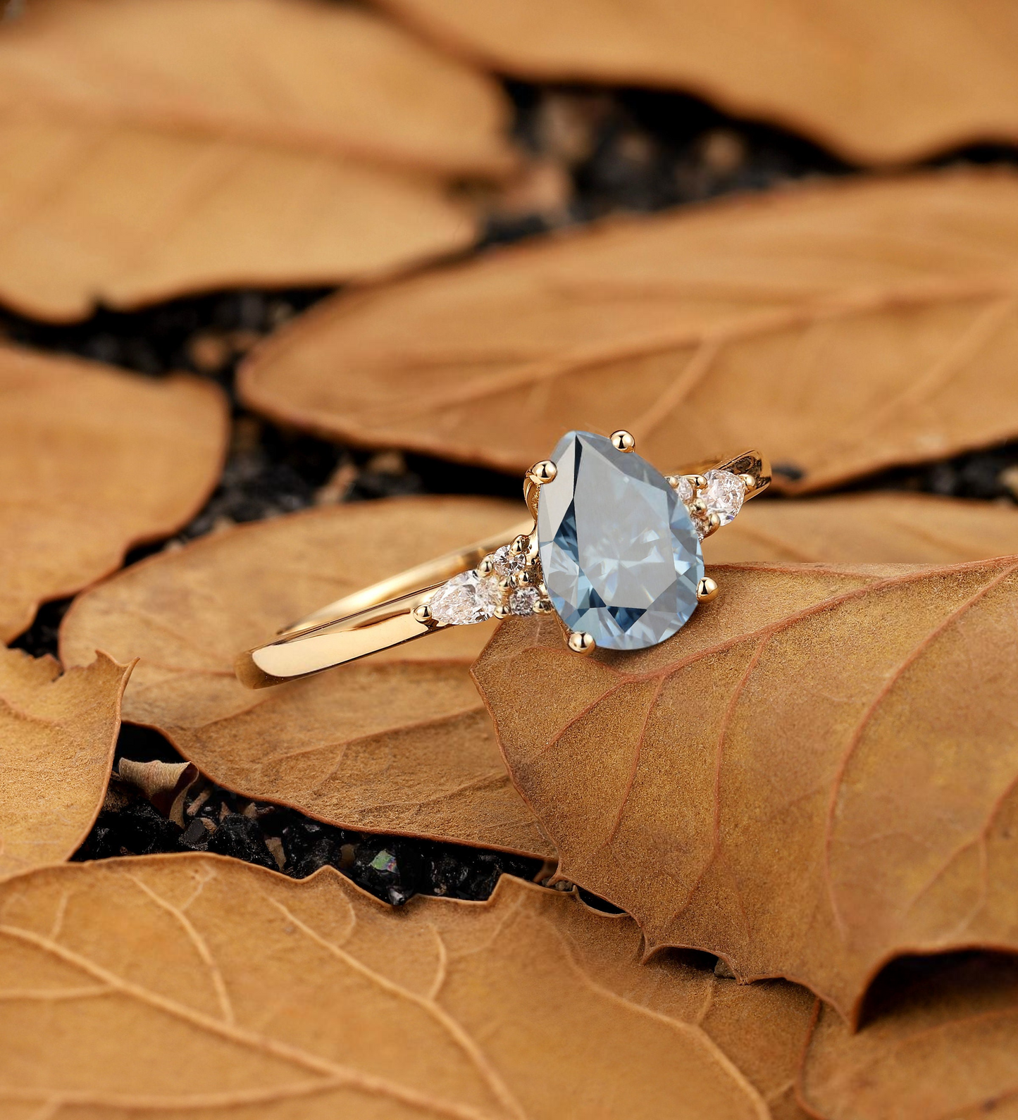 Pear Shaped Unique London Blue Topaz Engagement Ring Rose Gold Moonstone Engagement Ring Moonstone Ring Solitaire Wedding Ring Women