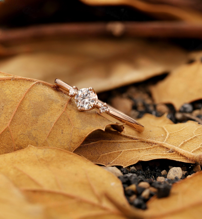 Dainty GIA Diamond engagement ring Round ring Delicate rose gold wedding ring antique Daily Lab Grown Unique Anniversary ring