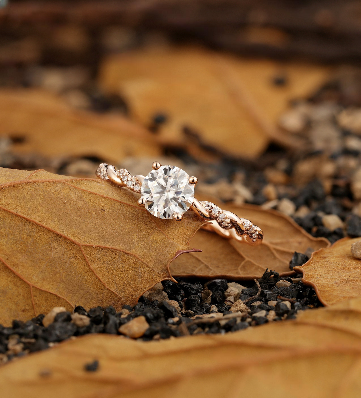 Vintage Lab Grown engagement ring art deco rose gold rope band Antique Round shape wedding ring Unique Diamond prong set Anniversary ring