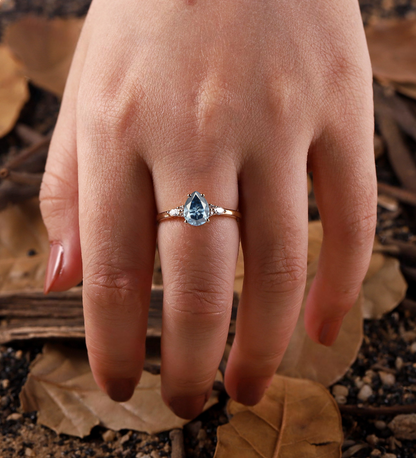 Pear Shaped Unique London Blue Topaz Engagement Ring Rose Gold Moonstone Engagement Ring Moonstone Ring Solitaire Wedding Ring Women