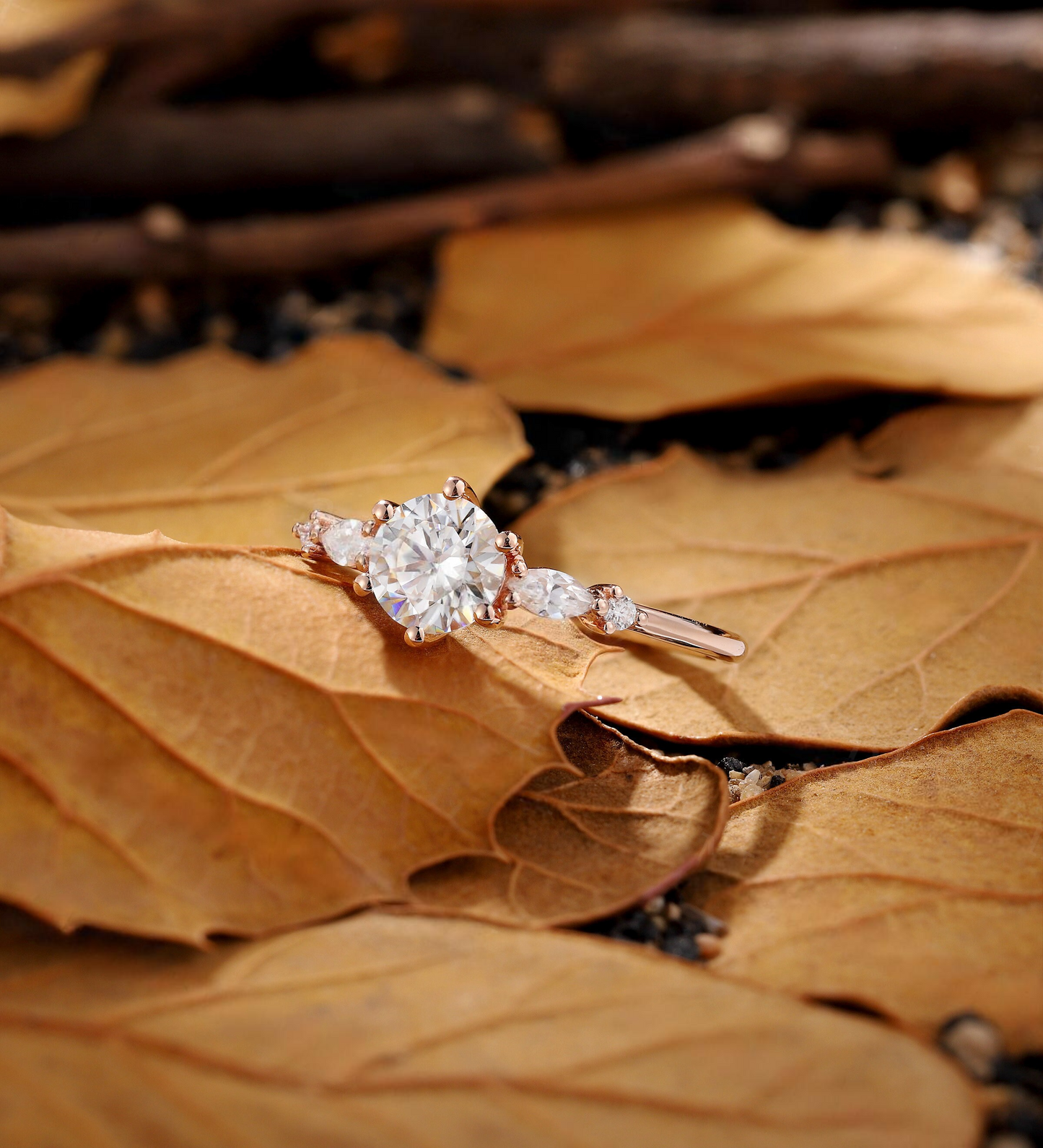 Vintage Round Lab Grown engagement ring rose gold Art deco Lab Grown Diamond floral ring unique Promise Anniversary bridal ring