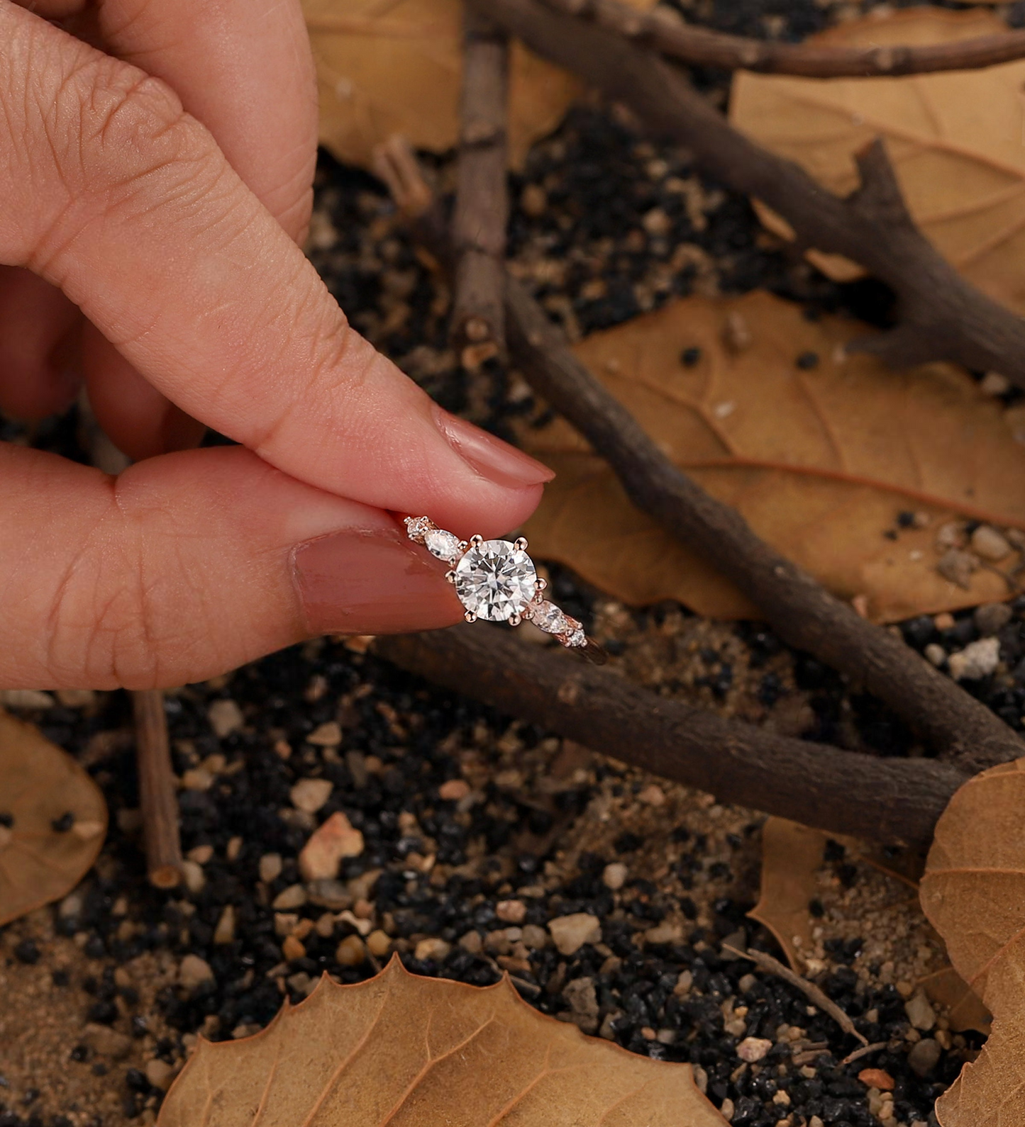 Vintage Round Lab Grown engagement ring rose gold Art deco Lab Grown Diamond floral ring unique Promise Anniversary bridal ring