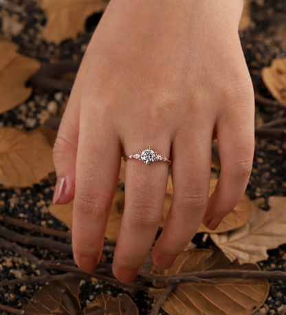 Vintage Round Lab Grown engagement ring rose gold Art deco Lab Grown Diamond floral ring unique Promise Anniversary bridal ring