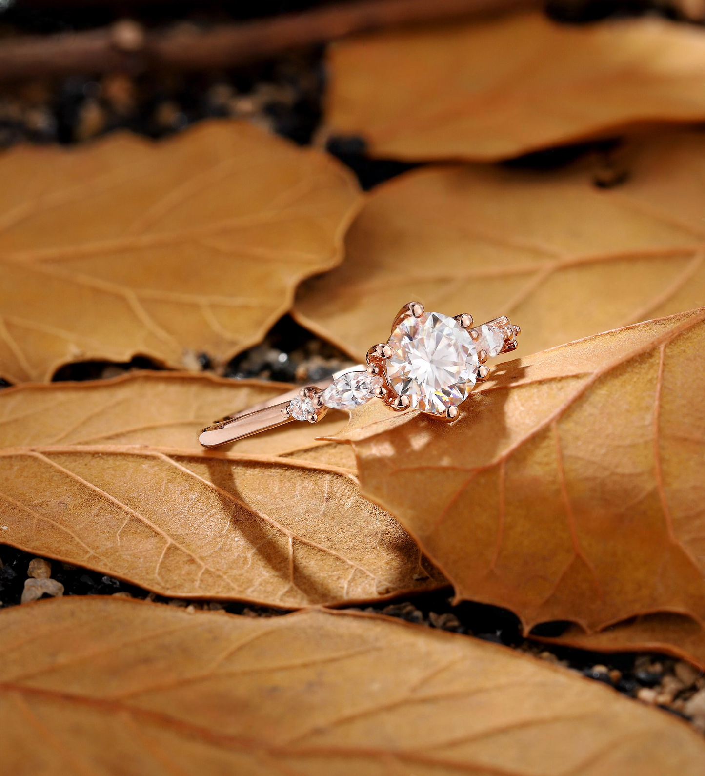 Vintage Round Lab Grown engagement ring rose gold Art deco Lab Grown Diamond floral ring unique Promise Anniversary bridal ring