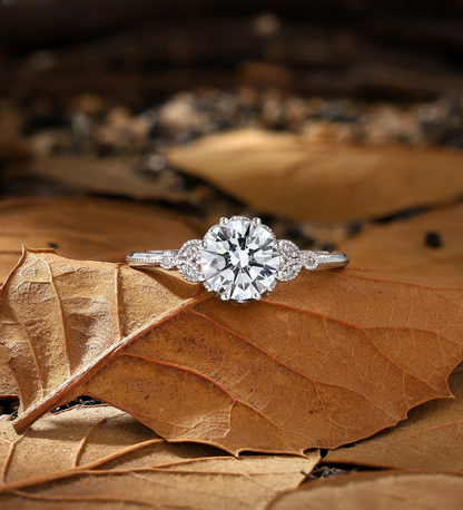 Vintage Round Lab Grown engagement ring rose gold Art deco Milgrain Diamond floral ring unique Promise Anniversary bridal ring