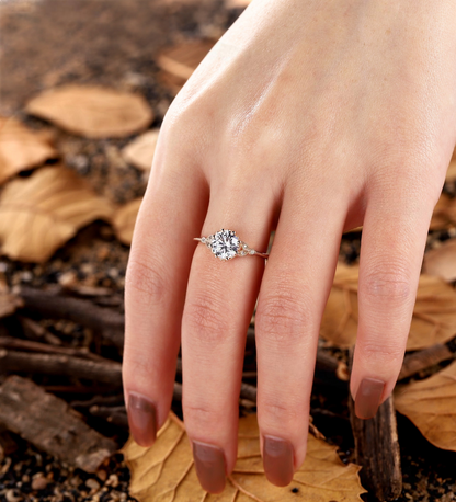 Vintage Round Lab Grown engagement ring rose gold Art deco Milgrain Diamond floral ring unique Promise Anniversary bridal ring